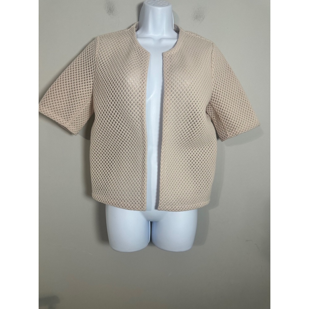 COS Womens Beige Mesh Waffle Knit Short Sleeve Open Front Bolero Jacket Size S